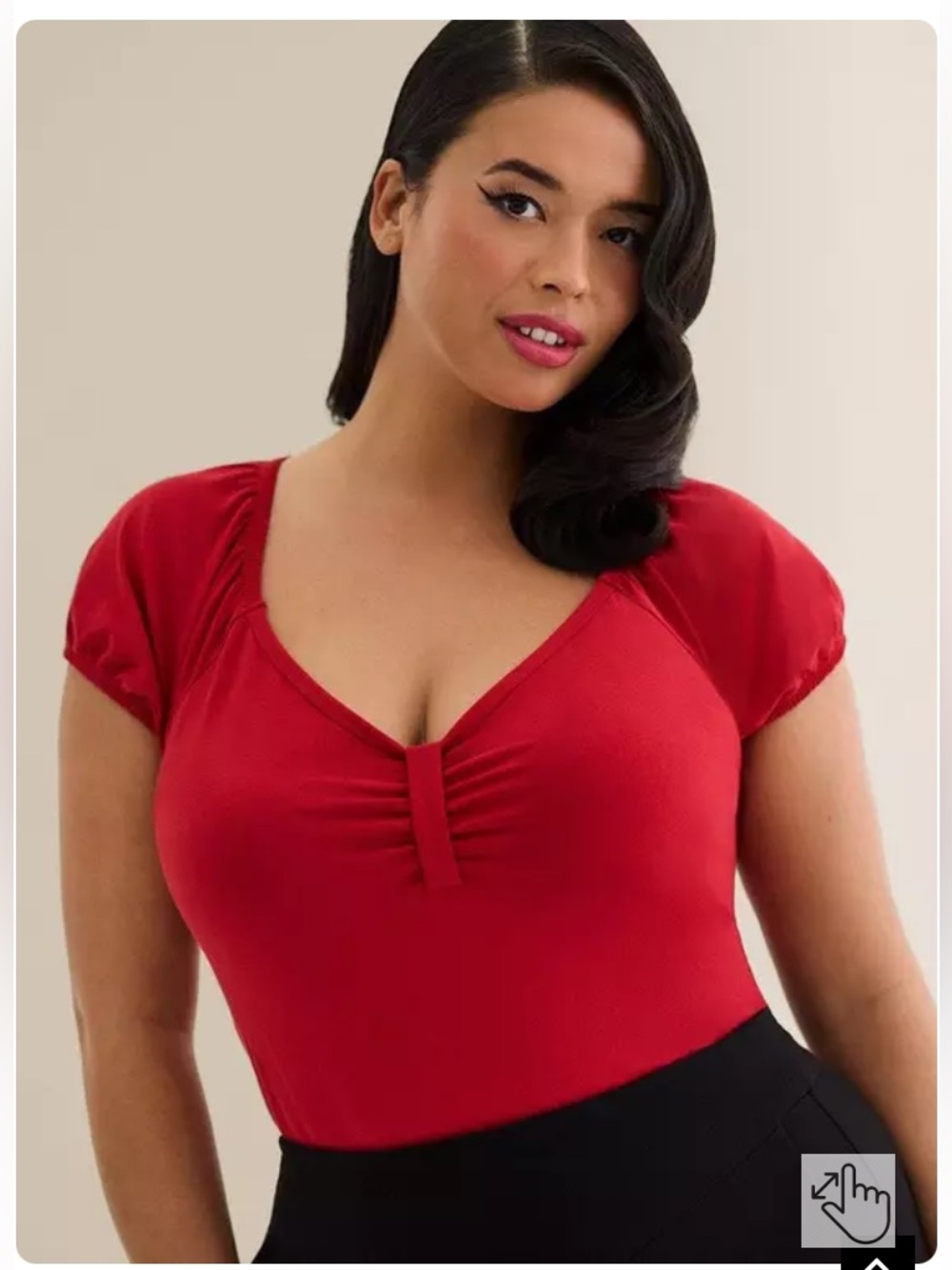 torrid NWT Retro Chic Foxy Sweetheart Black V-Neck Puff Sleeve Ruched Top 3X - Picture 3 of 10